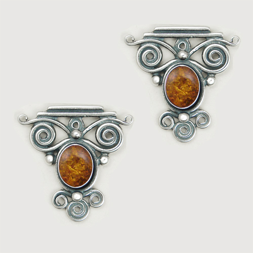 Sterling Silver And Amber Drop Dangle Earrings With an Art Deco Inspired Style